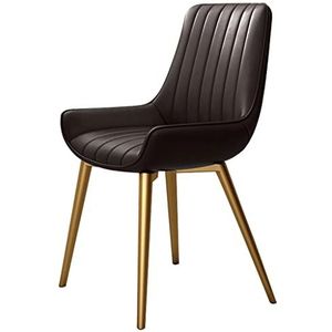 Eetkamerstoelen, keuken lederen keuken eetkamerstoelen, moderne slaapkamer trouwkamer balkon fauteuil smeedijzeren poten kaptafel make-up stoel(Brown,Golden feet)