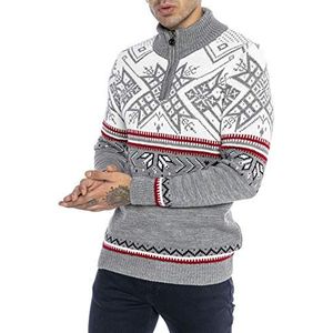 Redbridge Gebreide trui voor heren, Noorse trui, opstaande kraag, ritssluiting, grijs, XL