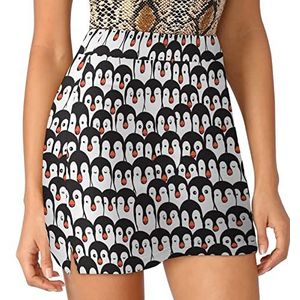 Grappige pinguïn dames korts hoge taille tennisrok gelaagde korte minirok culottes korts met zakken 3XL