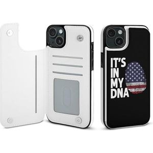 It's In My DNA Amerikaanse vlag flip telefoonhoesje compatibel voor iPhone 15 Plus schattige portemonnee hoesje telefoon beschermhoes met kaarthouder