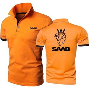 Ademende Poloshirts Voor Heren T-shirts Voor SAAB Grafische T-shirts Met Kraag Knopen Zachte Korte Mouwen Contrasterende Kleuren T-shirt Kleding Actief Effen-Orange||4XL