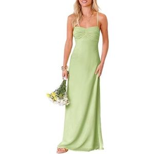 HPPEE Damesjurk met ronde hals, chiffon, bruidsmeisjesjurk, mouwloos, A-lijn, bruidsmeisje, spaghettiband, formele jurk, Sage Groen, 32