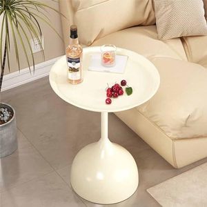 ZYBOWAYL Minimalistische bijzettafel elegante sofa tafel woondecoratie eindtafel rond nachtkastje in smeedijzer voor kleine ruimtes voor koffiesnack (kleur: crème)