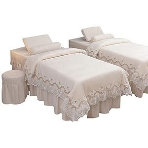 MESCXTY 4-delige flanellen massagetafel-bedlakenset, effen woonkamerrok, herbruikbaar, cosmetica-dekbedovertrek voor lichaamsfysiotherapie-massage, beige, 190 x 70 cm