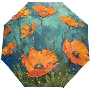 GAIREG Gele California Poppies Travel Umbrella Automatische Open Close Compact Opvouwbare Regen Paraplu