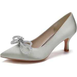 SYDZSW Zijden Bruiloft Schoenen Ivoor Bruidsschoenen Bruiloft Uitnodiging Schoenen met Strass 35-43, Zilver, 43 EU