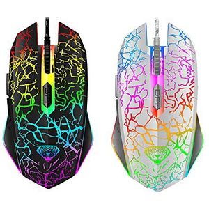 Gaming muis, 3200 dpi optische computermuis, bedrade USB optische ergonomische muizen voor pc computer laptop, 4 verstelbare dpi, 7 kleuren led-verlichting (wit)