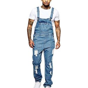 AnyuA Denim tuinbroek voor heren, jeans, slabbetje en brace, overall werkkleding broek, Blauw, S