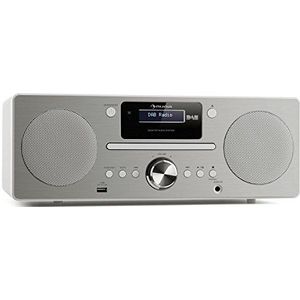 auna Harvard stereo compact systeem Special Edition, microsysteem met DAB/DAB + tuner, 2 x 10 W RMS, Bluetooth 3.0, USB, Bluetooth, AUX, RDS-informatie, wekker, impedantie: 4 ohm, MDF, wit