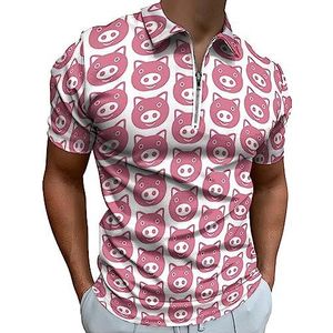 Pig Icon poloshirt voor heren, casual T-shirts met ritssluiting en kraag, golftops, slim fit