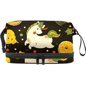 Dubbellaags Cosmetische Tas Eenhoorn Draagbare Make-up Tas Reizen Organizer Pouch Voor Vrouwen Meisjes Toiletries Tassen, Meerkleurig, 27x15x14 cm/10.6x5.9x5.5 in, Make-up zakje