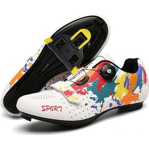 Hiuzylqx Herenfietsschoenen voor dames, fietsschoenen voor spinning, compatibel met Peloton SPD ARC Look Delta Cleats Indoor Road MTB Sneakers,Wit,36 EU