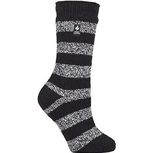 HEAT HOLDERS - Dames extra warme binnenkant pluizige thermische sokken als cadeau | Sokken voor de winter, zwart/wit (chunky strip), 37-42 EU