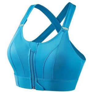 DCNIYT Vrouwen Sport Bras Panty Crop Top Yoga Vest Voorkant Rits Plus Size Verstelbare Riem Shockproof Gym Fitness Atletische Brassierep Vest, Blauw, 3XL