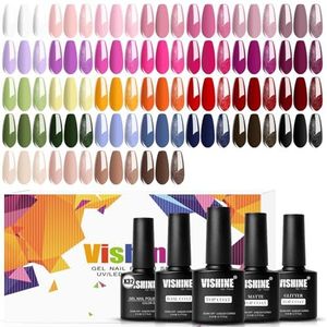 Vishine Gellak Set – 36 Kleuren Klassieke Serie Zwart Wit Rood Nude Roze – Inclusief 4 Stuks Base Coat & Glanzende, Matte, Glitter Topcoat – All-Season DIY Manicure Set voor Thuis of Salon