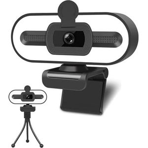 GKEAPZA Webcam met ringlichtmicrofoon, streaming webcamera, 1080p Full HD Pro camera voor pc, Mac, laptop, desktop, USB-computer, webcam met privacy-afdekking en statief voor zoomvergadering