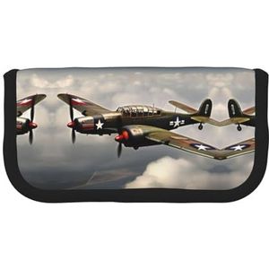 gopoo World War 2 Vliegtuig Leuke Canvas Potlood Pouch - Georganiseerde Opslag voor Reizen & Dagelijks Gebruik Etui, Make-up Pouch