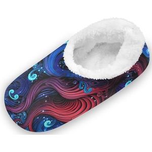 KAAVIYO Rode Octopus Abstract Paars Outdoor Slippers Katoen Huis Schoenen Gesloten Terug Winter Antislip Fuzzy Voeten Slippers voor Indoor Jongens Vrouwen, Patroon, Medium