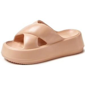 Sandalen, Dames zomerpantoffels met dikke zool - Zachte binnen- en buitenslippers Slippers voor dames(Khakis,41 EU)