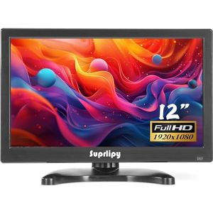 Suprlipy 12 ""FHD Kleine IPS Monitor Lcd scherm 1920x1080 60Hz 16:9 met BNC VGA AV Input Ingebouwde Lounspeakers voor CCTV Bewakingscamera DVR PC RasPi