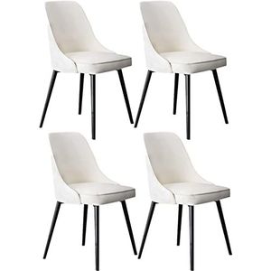 GEIRONV Moderne eetkamerstoelen set van 4, eetkamerstoelen met zachte lederen kussenzitting en metalen poten woonkamer zijstoelen Eetstoelen (Color : Off-white, Size : Black feet)