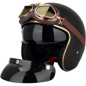 Retro MotorfietsJethelmen met Binnenzonneklep Retro Motorhelm Chopper Scooter 3/4 Jethelmen Casco Moto DOT/ECE E,XXL63-64CM