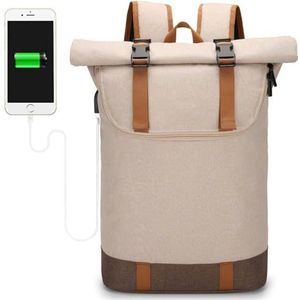 DRNSYHX backpack Backpack Rolltop Rucksack Women & Men School Bag Unisex Water-resistant Casual Daypack Fits 15 6 Inch Macbook Laptop-khaki-15 6 In