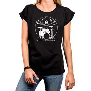 MAKAYA Casual Zomers Shirt Dames - Drummer Top - Oversized Bandshirt Muziek Rock T-Shirt Vrouwen Top Zwart Grote Maten Gr L