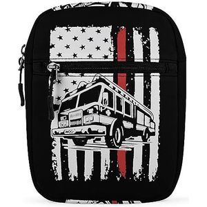 Brandweerman Amerikaanse Rode Lijn Vlag Mini Crossbody Tas Unisex Anti-Diefstal Side Schoudertassen Reizen Kleine Messenger Bag