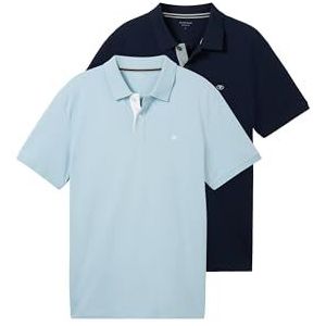 TOM TAILOR Basic Piqué poloshirt voor heren, dubbelpak, Calm Cloude Blue/Sky Captain, L