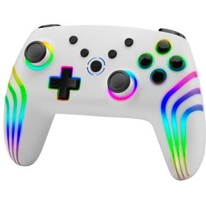 NiTHO NEXUS Draadloze Controller Compatibel met Switch, Switch 2, PC, Windows, iOS en Android, Gamepad met 6-Assige Gyroscoop, RGB LED Verlichting, Hall Triggers, Turbo, Trilling – Wit