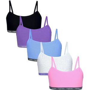 TupTam Meisjes Bustier met Spaghettibandjes 5-Pack, Roze Paars Blauw Zwart Grijs, 140-146