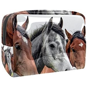 Drie paarden paard hoofd dieren afdrukken reizen cosmetische tas voor vrouwen en meisjes, kleine waterdichte make-up tas rits zakje toilettas organizer, Meerkleurig, 18.5x7.5x13cm/7.3x3x5.1in, Modieus