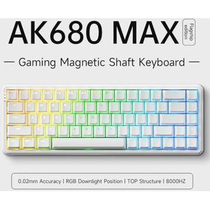 QPSJXN Mechanisch gamingtoetsenbord, bekabeld, met magneetschakelaar, verstelbare sleutelopslag en 68 met gemengde latentie in lage kleur (bedraad wit)