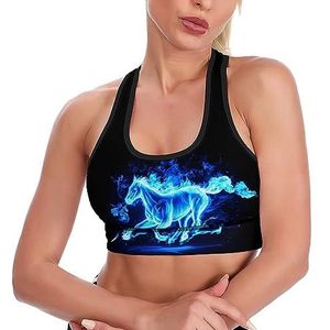 Blauw Vlammend Paard Ademend Sport Bras Voor Vrouwen Draadloze Workout Yoga Vest Ondergoed Racerback Crop Tank Top 2XL