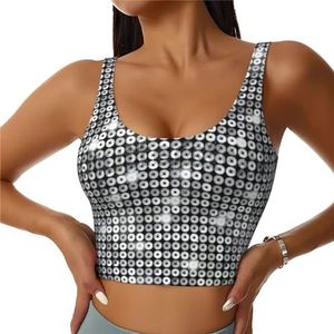 Zilveren Pailletten Sparkle Patroon Print Comfortabele Vrouwen Sport Vest Yoga Workout Vest Voor Vrouwen Lichtgewicht Zomer, Zwart, S