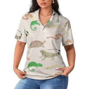 Hagedis schildpad luipaard gekko reptiel dames poloshirts met korte mouwen casual T-shirts met kraag golfshirts sport blouses tops S