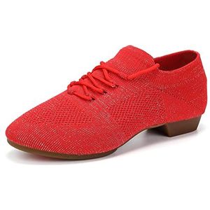 JUODVMP Vrouwen Lace-up Leraar Latin Dansschoenen Jazz Dans Training Prestaties Schoenen Model MFFBJSX, Rood 2 5cm Rubber Volledige Zool, 38.5 EU