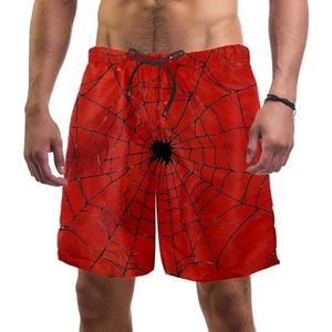 Heren Board Shorts, Rood & Zwart Spinweb Sneldrogende Badmode Strand Vakantie Party Bermuda Zwemmen Grote Broek, Rood en zwart spinnenweb, M