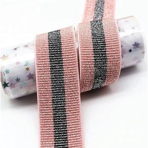 40 mm dikke gestreepte elastische band broek taille afdichtingstape brede platte elastische gestreepte band voor thuis naaien accessoires 5m-roze 1 zilver 5m