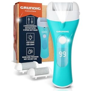 Grundig Elektrische eeltverwijderaar Pro - snel eelt verwijderen zonder bukken - premium accu eeltverwijderaar nat + droog met werklicht, 3 voet rollen, oplaadbaar