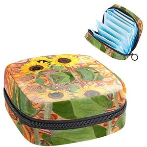 Periode Pouch, Draagbare Tampon Opbergtas voor Maandverband, Zonnebloem Bloei Art Abstract, Meerkleurig, 4.7x6.6x6.6 in/12x17x17 cm