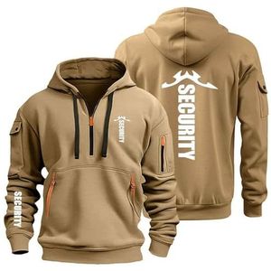 AHYAOFA Heren Hoodies Pullover voor S.EC.URI.TY Casual Lange Mouw Hoody 1/4 Zip Sweatshirts Hooded Jas Tops Outdoor Hoodie, Khaki-2, 18-20