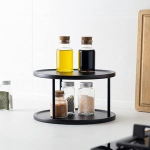 Navaris Dubbele Lazy Susan Standaard - 25 cm Roterend Plateau voor Keuken of Keukenkastjes - Roestvrij Stalen Kruidenrek met Draaiplateau