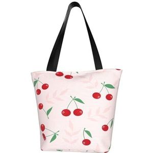 BeNtli Schoudertas, canvas draagtas grote tas vrouwen casual handtas herbruikbare boodschappentassen, roze rood kersenblad, zoals afgebeeld, Eén maat