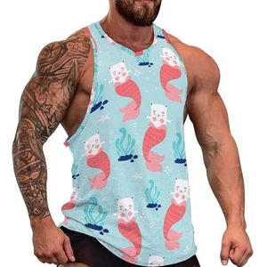 Zeemeermin patroon heren tank top grafische mouwloze bodybuilding T-shirts casual strand T-shirt grappige sportschool spier