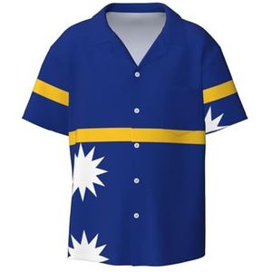 OdDdot Vlag van Nauru Print Heren Overhemden Atletische Slim Fit Korte Mouw Casual Business Button Down Shirt, Zwart, XXL