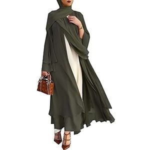 Vrouwen Moslim Gebed Jurk Effen Open Abaya Kimono Dubai Turkije Kaftan Moslim Vest Abaya Jurken Voor Vrouwen Casual Gewaad Vrouw caftan Islam Kleding (Color : Army Green add hijab, Size : XL)