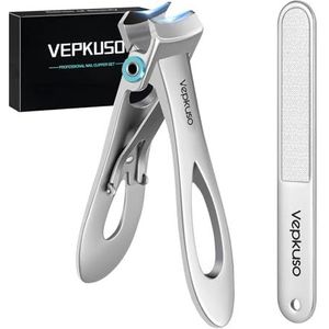 Vepkuso Nagelknipper voor senioren, vingernagelknipper met brede kaak en teennagelknipper met schuine kop voor dikke nagels, roestvrijstalen professionele nagelsnijder met vijl (zilvernagelknipper)