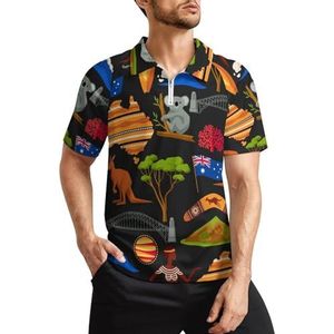 Australische kangoeroe en koala beer heren golfpoloshirts klassieke pasvorm korte mouw T-shirt gedrukt casual sportkleding top M